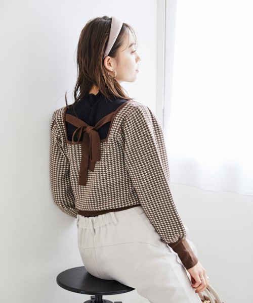 Heather（ヘザー）の「ムジガラスクエアニット（トップス・ブラックチドリ/ブラウンチドリ/パープルムジ）」の9枚目の写真