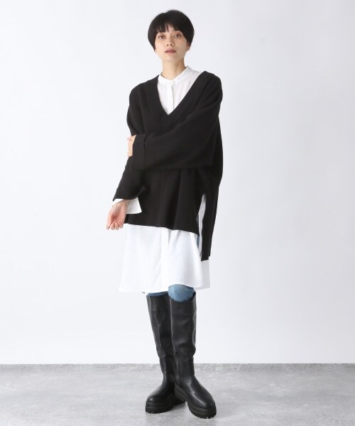 JEANASIS（ジーナシス）の「WフェイスドルマンVプルオーバー（トップス・アイボリー()/ブラック()/グレージュ()/マスタード()）」の6枚目の写真