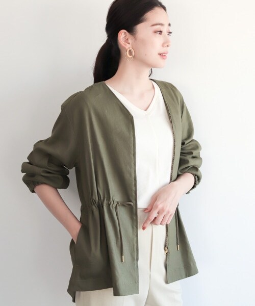 LEPSIM（レプシィム）の「ストレッチリネンノーカラーブルゾン