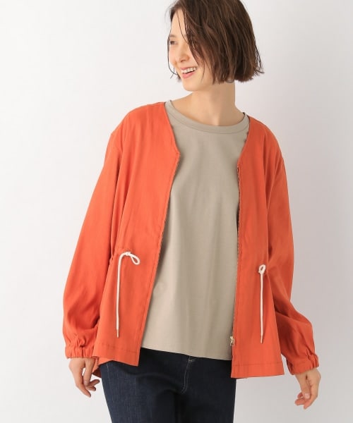 美品☆パパス☆ノンノ☆フリンジデザイン デニム　ノーカラージャケット　ストレッチ ノーカラーストレッチデニムジャケット