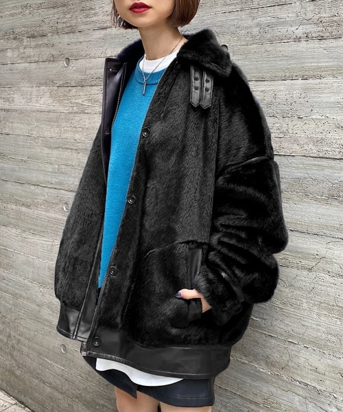 PAGEBOY（ページボーイ）の「エコファーB-３ジャケット（ジャケット/アウター・ホワイト×ブラウン/アイボリー×ブラック/ブラック）」の3枚目の写真