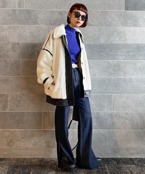 PAGEBOY（ページボーイ）の「エコファーB-３ジャケット（ジャケット/アウター・ホワイト×ブラウン/アイボリー×ブラック/ブラック）」の14枚目の写真