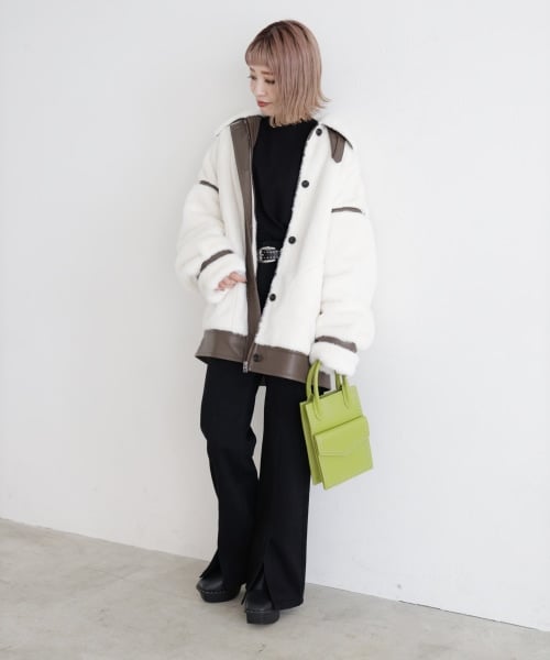 PAGEBOY（ページボーイ）の「エコファーB-３ジャケット（ジャケット/アウター・ホワイト×ブラウン/アイボリー×ブラック/ブラック）」の8枚目の写真