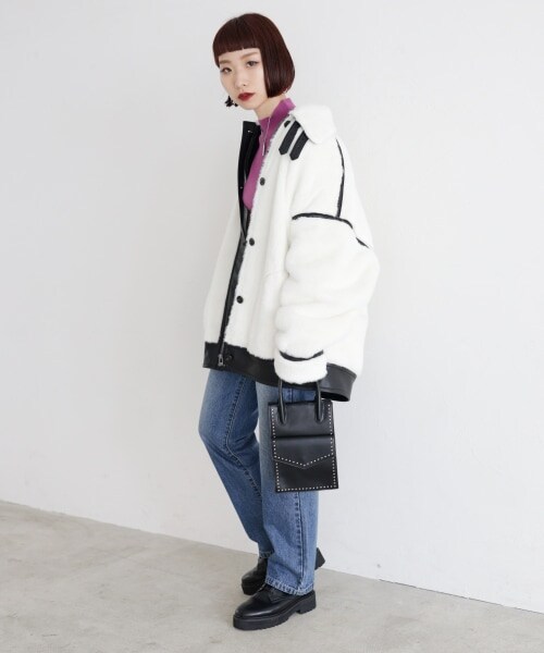 PAGEBOY（ページボーイ）の「エコファーB-３ジャケット（ジャケット/アウター・ホワイト×ブラウン/アイボリー×ブラック/ブラック）」の15枚目の写真