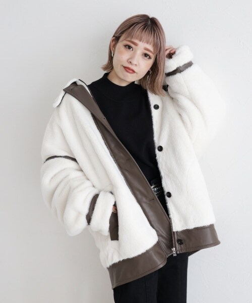 PAGEBOY（ページボーイ）の「エコファーB-３ジャケット（ジャケット/アウター・ホワイト×ブラウン/アイボリー×ブラック/ブラック）」の7枚目の写真