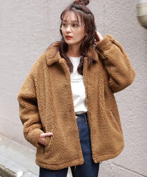 RAGEBLUE（レイジブルー）の「ボアコーチジャケット（ジャケット/アウター・ホワイト/ブラウン）」の2枚目の写真