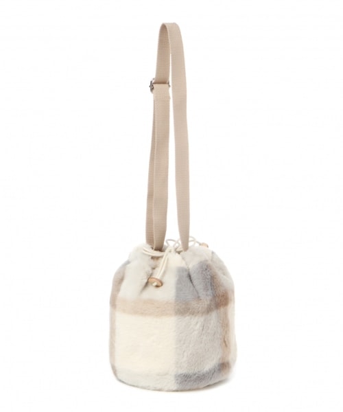 studio CLIP(スタディオクリップ)の「アソートボアファー巾着バッグ(バッグ・レオパード/アイボリー/チェック/ブルー)」の3枚目の写真