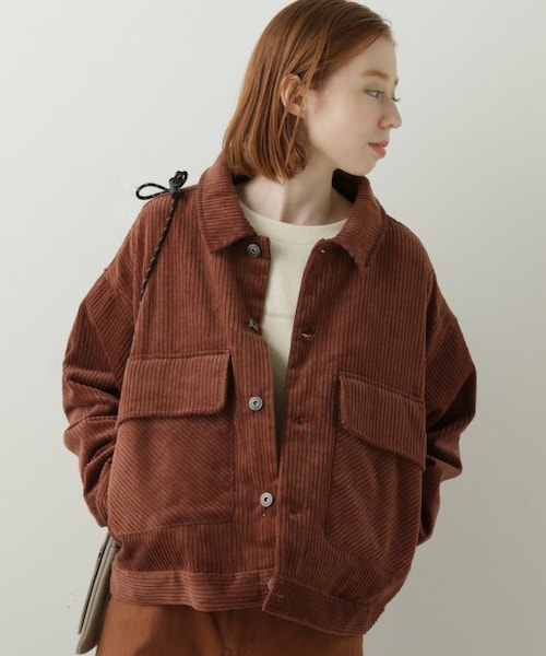 DOUBLE NAME（ダブルネーム）の「BIGポケコーデュロイブルゾン（ジャケット/アウター・レディース・グリーン/ブラウン/パープル/生成・FREE）」の2枚目の写真