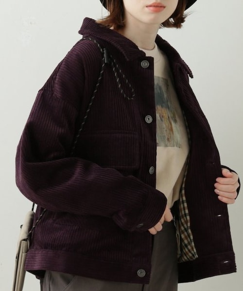 DOUBLE NAME（ダブルネーム）の「BIGポケコーデュロイブルゾン（ジャケット/アウター・レディース・グリーン/ブラウン/パープル/生成・FREE）」の3枚目の写真