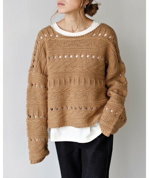 Auntie Rosa Holiday(アンティローザホリデー)の「透かし編みプルオーバー(ニット/セーター・レディース・ホワイト/ブラウン/グリーン/パープル・FREE)」の2枚目の写真