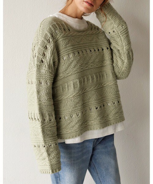 Auntie Rosa Holiday(アンティローザホリデー)の「透かし編みプルオーバー(ニット/セーター・レディース・ホワイト/ブラウン/グリーン/パープル・FREE)」の3枚目の写真