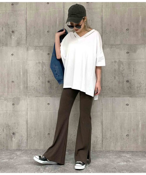 ANAP(アナップ)の「サイドスリットリブフレアパンツ(パンツ・レディース・ネイビー/ブラウン/ブラック・one size / 在庫有り/one size / 売り切れ)」の9枚目の写真