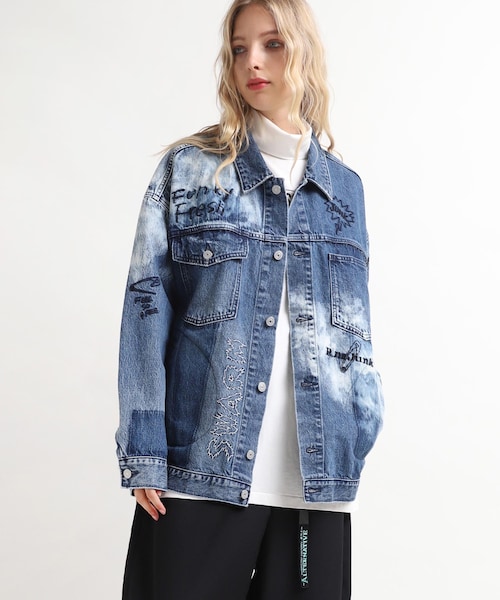 RNA（アールエヌエー）の「J1947 コントラストエフェクトGジャン（ジャケット/アウター・レディース・加工色(インディゴ)/加工色(ブラック)）」の3枚目の写真