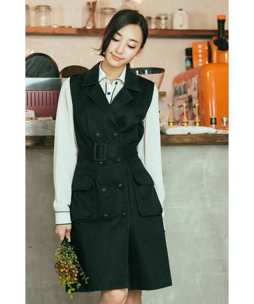 ORENDA（オレンダ）の「都會感修身風衣洋裝（ワンピース/ドレス・レディース・卡其/黑・S/M/L）」の11枚目の写真