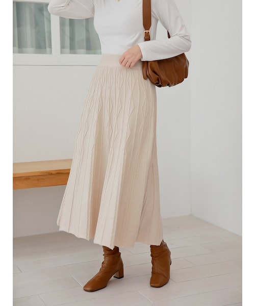 HOTPING(ホッピン)の「パターンニットロングスカート(スカート・レディース・Brown/Beige/Grey/Black・フリーサイズ)」の4枚目の写真