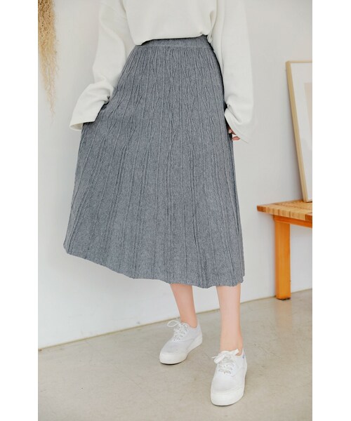 HOTPING(ホッピン)の「パターンニットロングスカート(スカート・レディース・Brown/Beige/Grey/Black・フリーサイズ)」の3枚目の写真