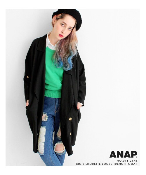 ANAP（アナップ）の「BIGカラーミディアム丈ルーズコート（ジャケット/アウター・レディース・ネイビー/ブラック/ベージュ・one size）」の4枚目の写真