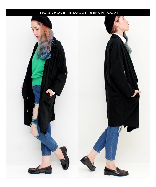 ANAP（アナップ）の「BIGカラーミディアム丈ルーズコート（ジャケット/アウター・レディース・ネイビー/ブラック/ベージュ・one size）」の6枚目の写真