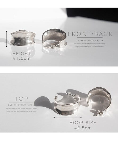 Ops.（オプス）の「Silver925 Hammered Concave Earrings CORNETTO -コルネ-（ピアス（両耳用）・レディース・シルバー・FREE）」の7枚目の写真