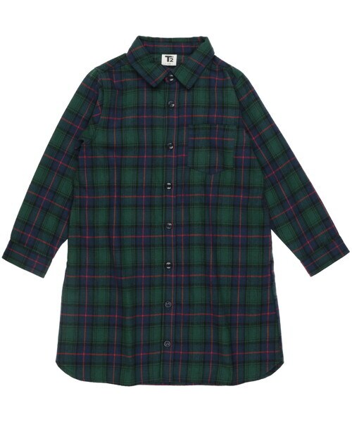 T>>2(ティーツー)の「長袖シャツワンピース(シャツワンピース・レディース・03.レッド/01.イエロー/02.グリーン/04.ブラック/05.グレー/06.ネイビー・100-150/Fサイズ(ママサイズ))」の4枚目の写真