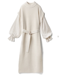 GRL | 袖ブラウスドッキングニットワンピース(ワンピース)