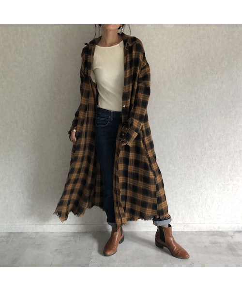 copine(コピン)の「カットオフデザイン!チェック柄ロングシャツワンピース(3color)【クリックポスト対象商品】(シャツ/ブラウス・レディース・その他)」の11枚目の写真