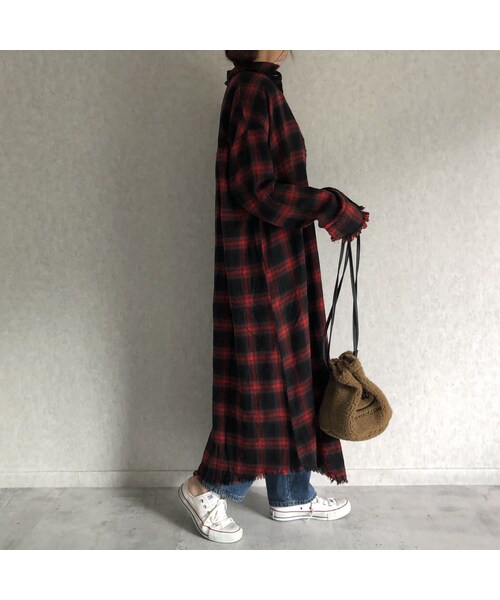 copine(コピン)の「カットオフデザイン!チェック柄ロングシャツワンピース(3color)【クリックポスト対象商品】(シャツ/ブラウス・レディース・その他)」の6枚目の写真