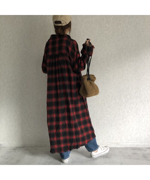 copine(コピン)の「カットオフデザイン!チェック柄ロングシャツワンピース(3color)【クリックポスト対象商品】(シャツ/ブラウス・レディース・その他)」の9枚目の写真