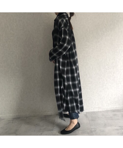 copine(コピン)の「カットオフデザイン!チェック柄ロングシャツワンピース(3color)【クリックポスト対象商品】(シャツ/ブラウス・レディース・その他)」の2枚目の写真