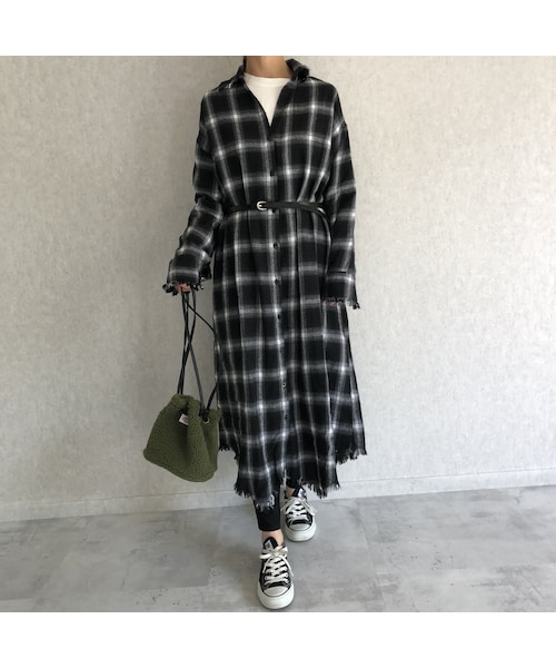 copine(コピン)の「カットオフデザイン!チェック柄ロングシャツワンピース(3color)【クリックポスト対象商品】(シャツ/ブラウス・レディース・その他)」の4枚目の写真