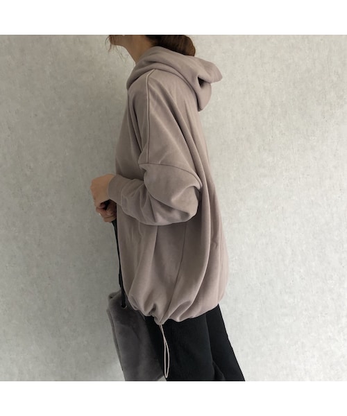 copine（コピン）の「再々入荷！長さ調節可能！裾絞りデザインオーバーサイズ裏起毛パーカー(3color)（パーカー・レディース・その他）」の2枚目の写真