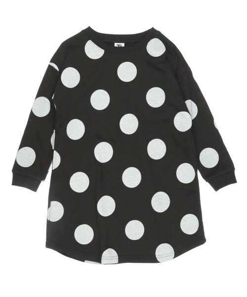 T>>2（ティーツー）の「ドット柄長袖ワンピース（ワンピース・キッズ・03.キャメル/01.ベージュ/02.ピンク/04.グレーブルー/05.杢グレー/06.ブラック・80-150）」の2枚目の写真
