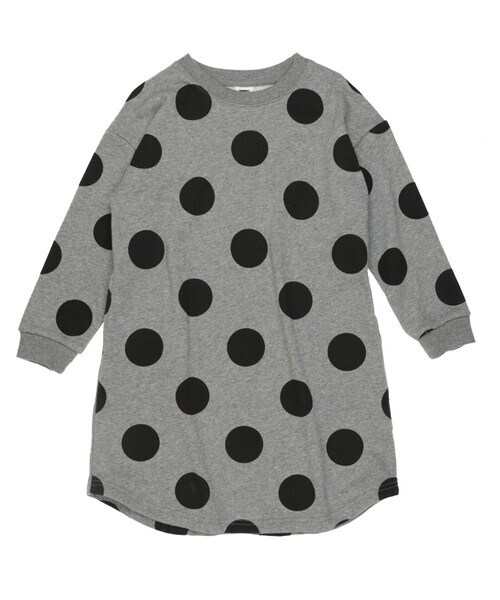 T>>2（ティーツー）の「ドット柄長袖ワンピース（ワンピース・キッズ・03.キャメル/01.ベージュ/02.ピンク/04.グレーブルー/05.杢グレー/06.ブラック・80-150）」の3枚目の写真