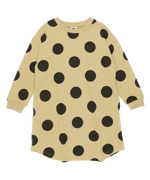 T>>2（ティーツー）の「ドット柄長袖ワンピース（ワンピース・キッズ・03.キャメル/01.ベージュ/02.ピンク/04.グレーブルー/05.杢グレー/06.ブラック・80-150）」の4枚目の写真