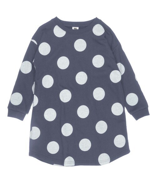 T>>2（ティーツー）の「ドット柄長袖ワンピース（ワンピース・キッズ・03.キャメル/01.ベージュ/02.ピンク/04.グレーブルー/05.杢グレー/06.ブラック・80-150）」の5枚目の写真
