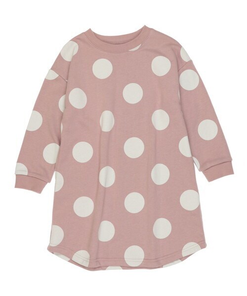 T>>2（ティーツー）の「ドット柄長袖ワンピース（ワンピース・キッズ・03.キャメル/01.ベージュ/02.ピンク/04.グレーブルー/05.杢グレー/06.ブラック・80-150）」の6枚目の写真