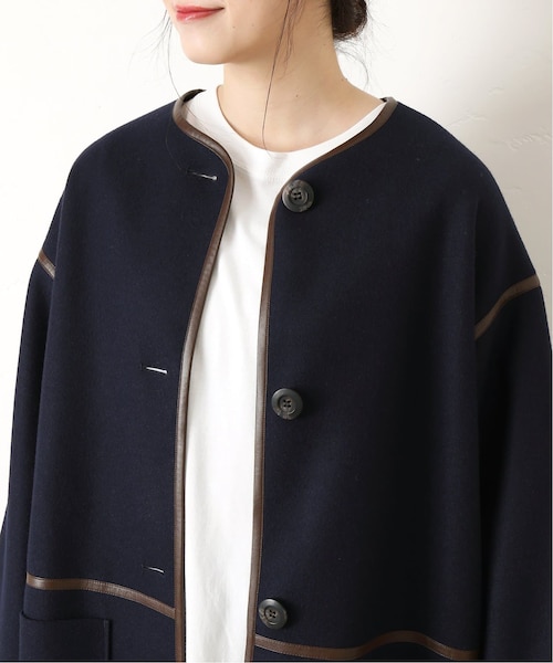 B.C STOCK（ベーセーストック）の「《追加予約》パイピングクルーネックコート◆（ジャケット/アウター・ベージュ/フリー/在庫あり）」の18枚目の写真