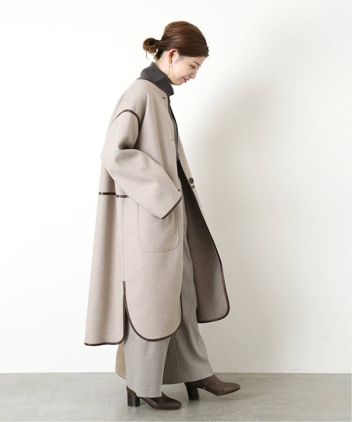 B.C STOCK（ベーセーストック）の「《追加予約》パイピングクルーネックコート◆（ジャケット/アウター・ベージュ/フリー/在庫あり）」の10枚目の写真