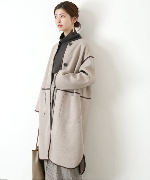 B.C STOCK（ベーセーストック）の「《追加予約》パイピングクルーネックコート◆（ジャケット/アウター・ベージュ/フリー/在庫あり）」の11枚目の写真