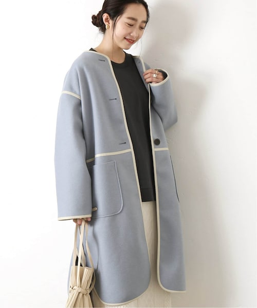 B.C STOCK（ベーセーストック）の「《追加予約》パイピングクルーネックコート◆（ジャケット/アウター・ベージュ/フリー/在庫あり）」の3枚目の写真