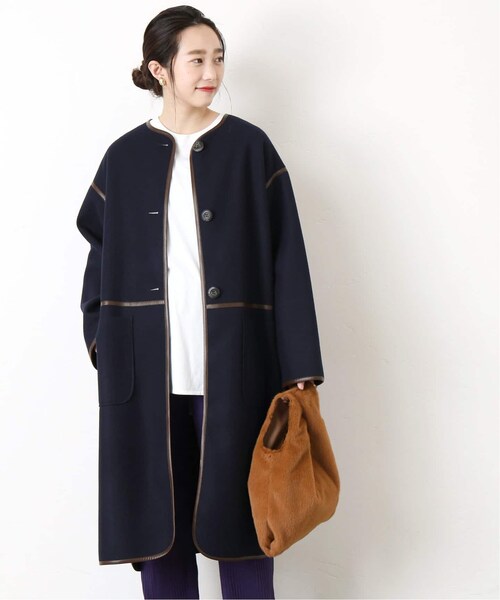 B.C STOCK（ベーセーストック）の「《追加予約》パイピングクルーネックコート◆（ジャケット/アウター・ベージュ/フリー/在庫あり）」の2枚目の写真