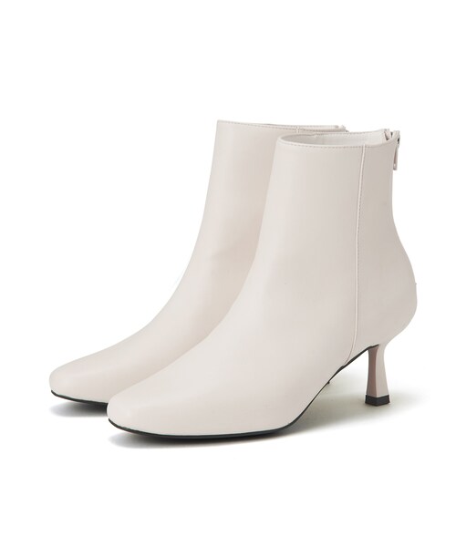 GRL（グレイル）の「デザインヒールレザーショートブーツ（ブーツ・レディース・ボルドー/オフホワイト/ブラック/ブラウン・24.5）」の2枚目の写真