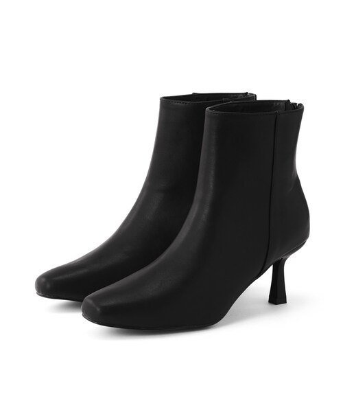 GRL（グレイル）の「デザインヒールレザーショートブーツ（ブーツ・レディース・ボルドー/オフホワイト/ブラック/ブラウン・24.5）」の3枚目の写真