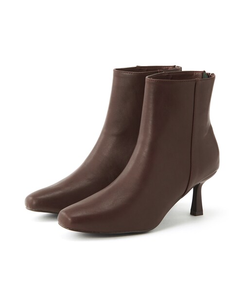 GRL（グレイル）の「デザインヒールレザーショートブーツ（ブーツ・レディース・ボルドー/オフホワイト/ブラック/ブラウン・24.5）」の4枚目の写真