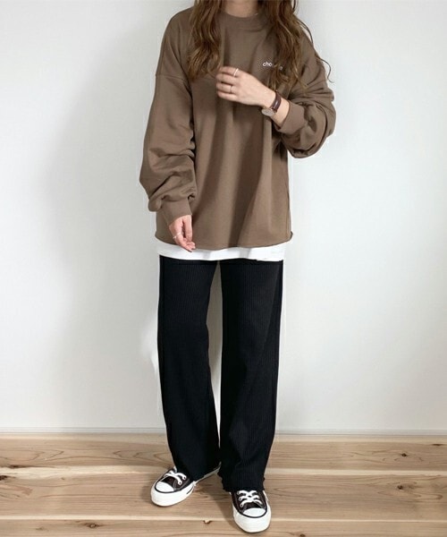 chocomee(チョコミー)の「リブパンツ(その他パンツ・レディース・ベージュ/ブラウン/ブラック・FREE)」の2枚目の写真