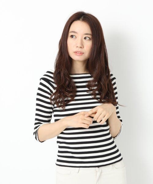 LOWRYS FARM（ローリーズファーム）の「テレコオフタートルプルオーバーロングスリーブ（トップス・レディース・オフ/ボーダー/チャコールグレー/ネイビー・Ｍ/Ｌ）」の7枚目の写真