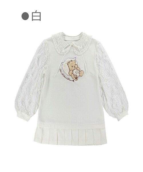 Bobon21（ボボンニジュウイチ）の「SleepyBear袖透けスウェットワンピース-全２色-（ワンピース・レディース・パープル/ホワイト・S/M/L）」の2枚目の写真