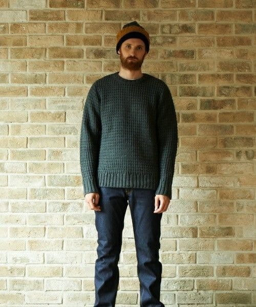 NOT RIGID(ノットリジット)の「NOT RIGID/ノットリジッド/LINKS BONE CREW KNIT(ニット/セーター・メンズ・ネイビー/オレンジ/その他1/その他2/その他3/チャコール・38/40/42)」の1枚目の写真