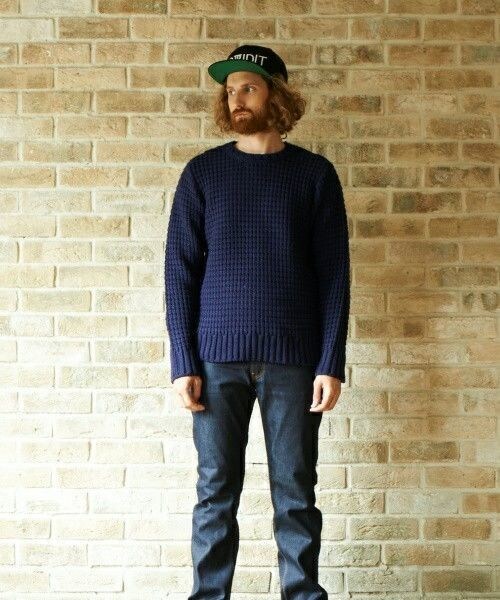 NOT RIGID(ノットリジット)の「NOT RIGID/ノットリジッド/LINKS BONE CREW KNIT(ニット/セーター・メンズ・ネイビー/オレンジ/その他1/その他2/その他3/チャコール・38/40/42)」の2枚目の写真