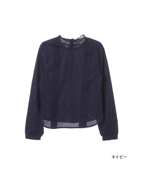 w closet(ダブルクローゼット)の「【A/W】ハイネックピンタックブラウス(トップス・レディース・オフホワイト/ネイビー・FREE)」の3枚目の写真